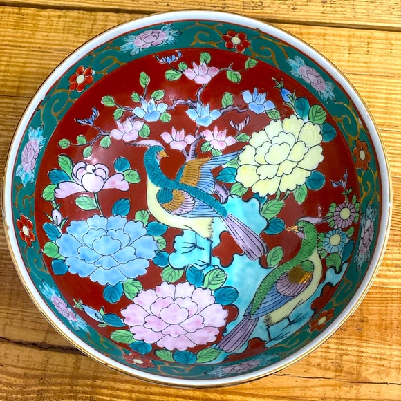 RARE Japanese Yamatoku Bowl Birds Of Paradise Flower Porcelain Hand Painted